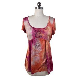 Cyber Y2K Babydoll Top Womens S-M Tie Dyed Rhinestone Festival MCBling Bratz